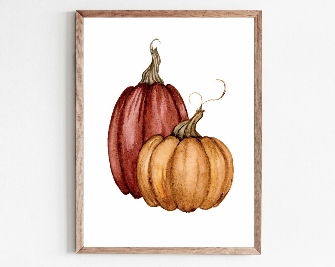 Pumpkin Watercolor Art Print, Fall Kitchen Decor