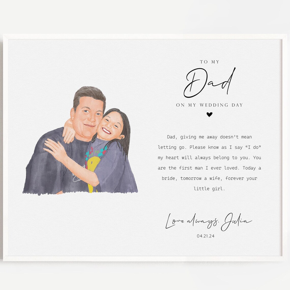 To My Dad on My Wedding Day Julia Personalized Portrait Poster