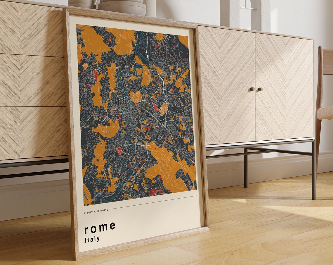 Rome Italy Modern Dark City Map Street Grid Minimal Wall Art - Image 3