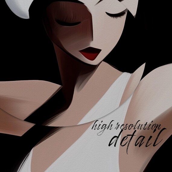 Moody Cubist Woman Face with Red Lips Dark Abstract Art Poster