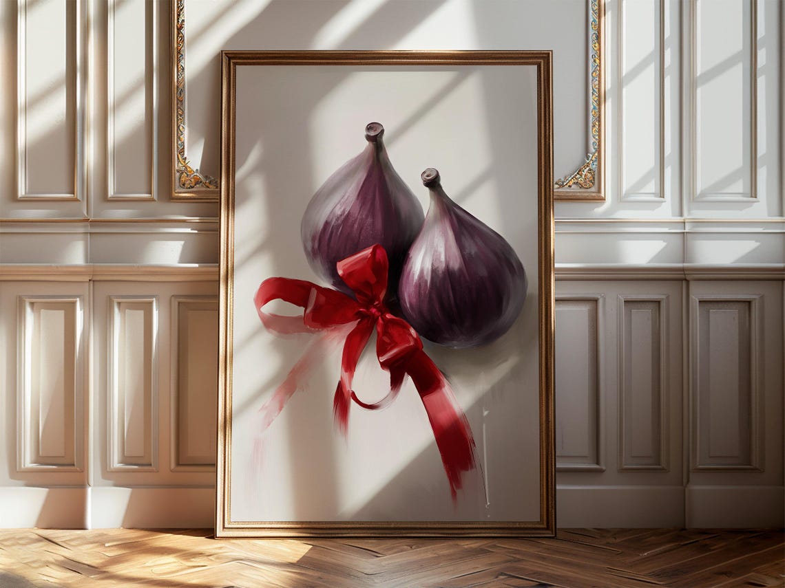 Purple Figs Tied With Red Satin Bow Rustic Fruit Kitchen Art Poster - Image 5