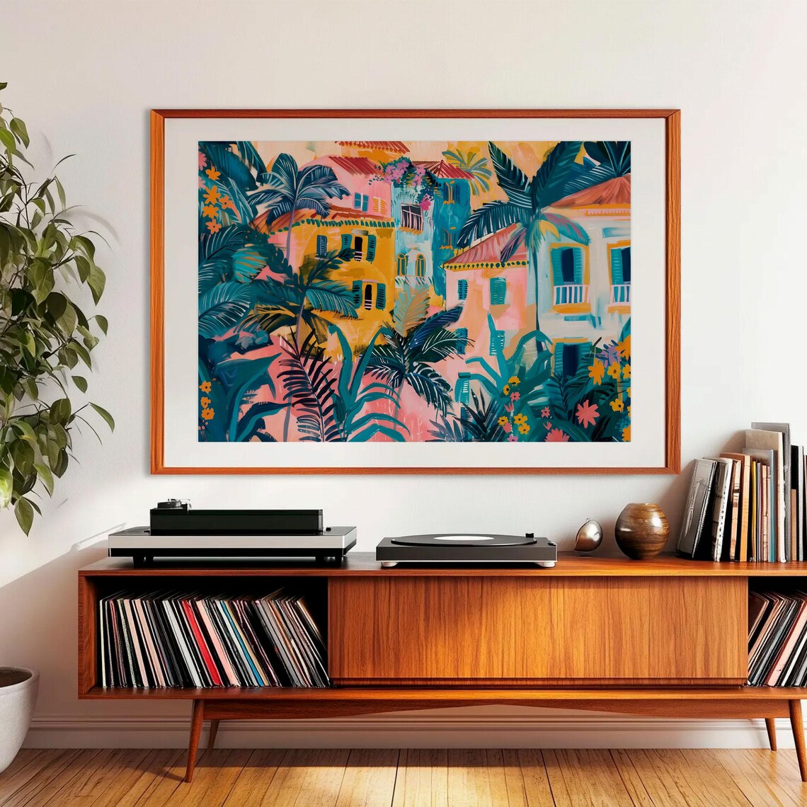 Tropical Mediterranean City Colorful Houses Palm Trees Travel Poster - Image 2