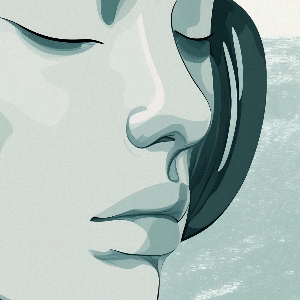 Woman with Headphones and Blue Hydrangeas Music Lover Art Poster - Image 2