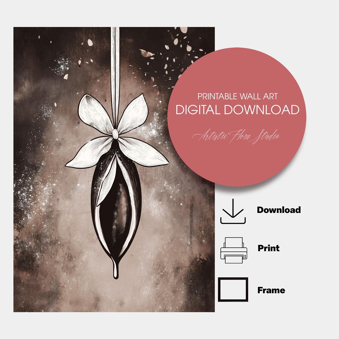 Dark Cocoa Pod Hanging Ornament Ribbon Moody Christmas Poster - Image 3