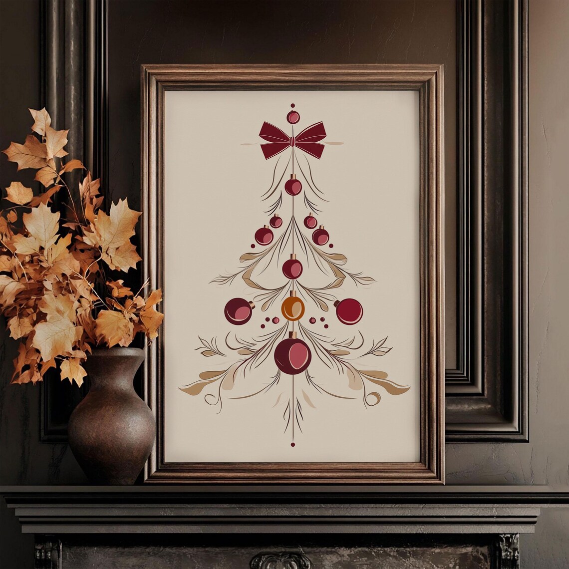 Abstract Line Art Christmas Tree Red Ornaments Holiday Poster - Image 4
