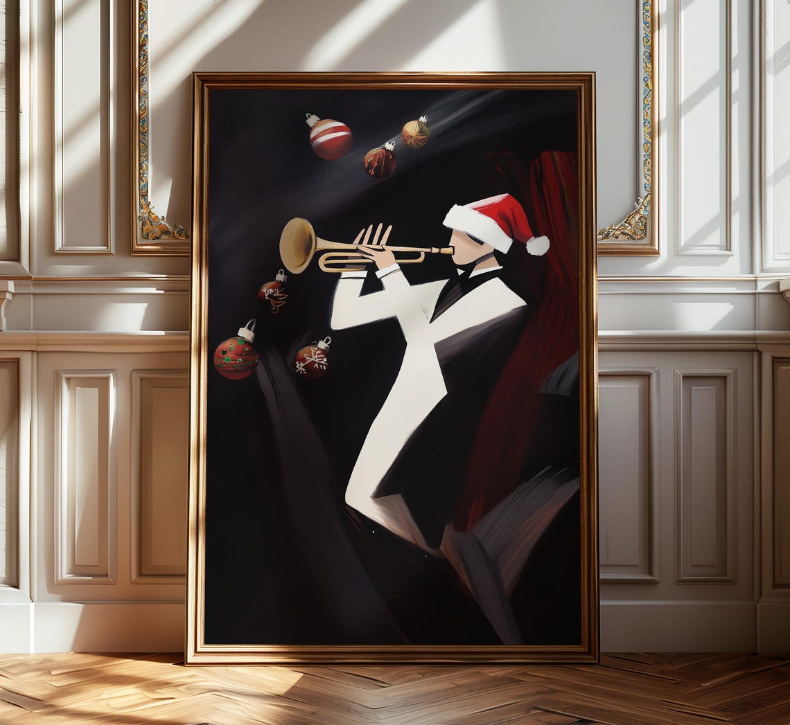 Jazz Trumpet Player in Santa Hat Christmas Abstract Art Poster - Image 5