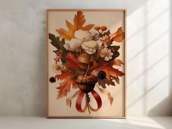 Fall Autumn Art Autumnal Leaves Bouquet Artwork Harvest Moody Poster Fireplace Mantel Decor Festive Season 33