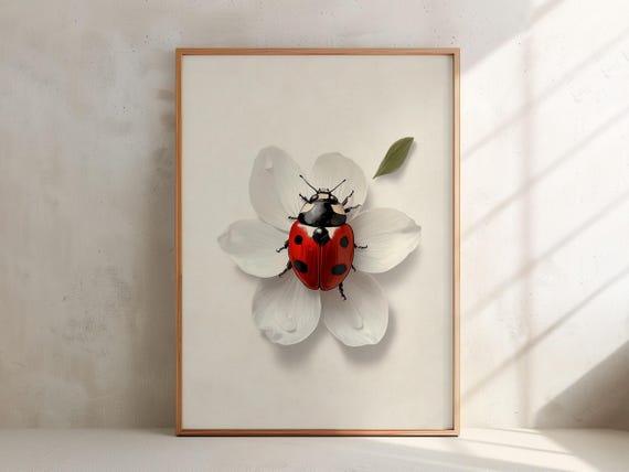 Ladybird Art Print Cute Ladybug Oil Painting Wall Art Minimalistic Botanical Poster Animal Lover Decor Modern Boho Farmhouse Artwork 20