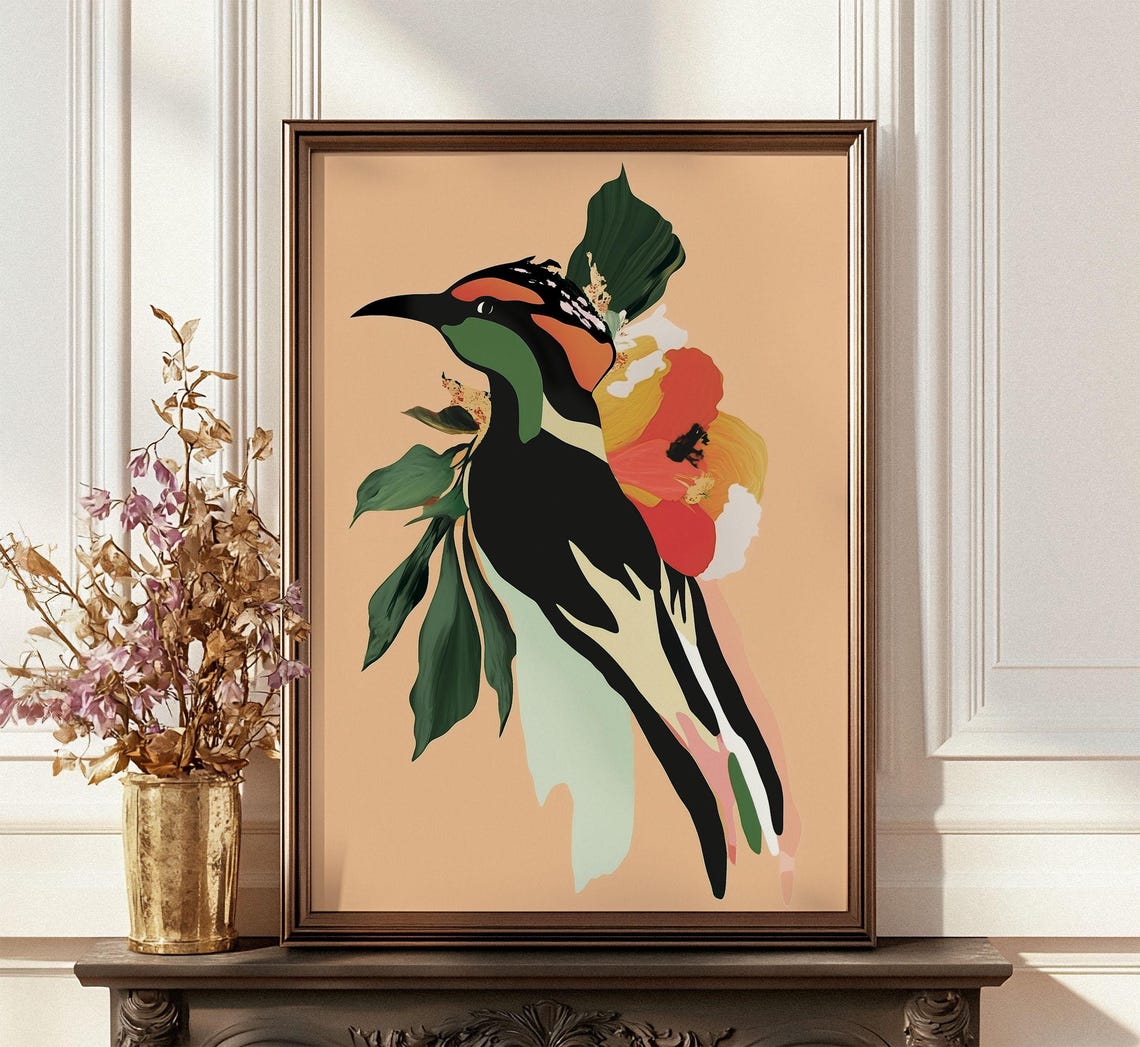 Colorful Tropical Bird Floral Geometric Abstract Statement Poster - Image 4