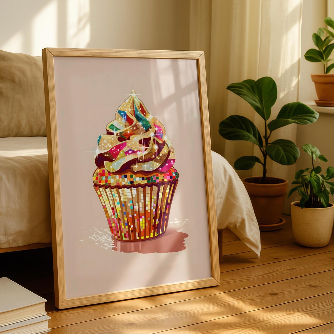 Cupcake Wall Art Print, Disco Ball Baking Decor