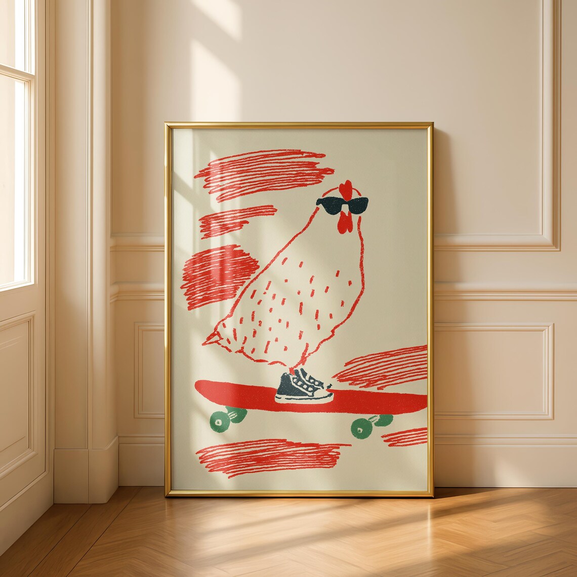 Skateboarding Chicken Quirky Animal Art Print