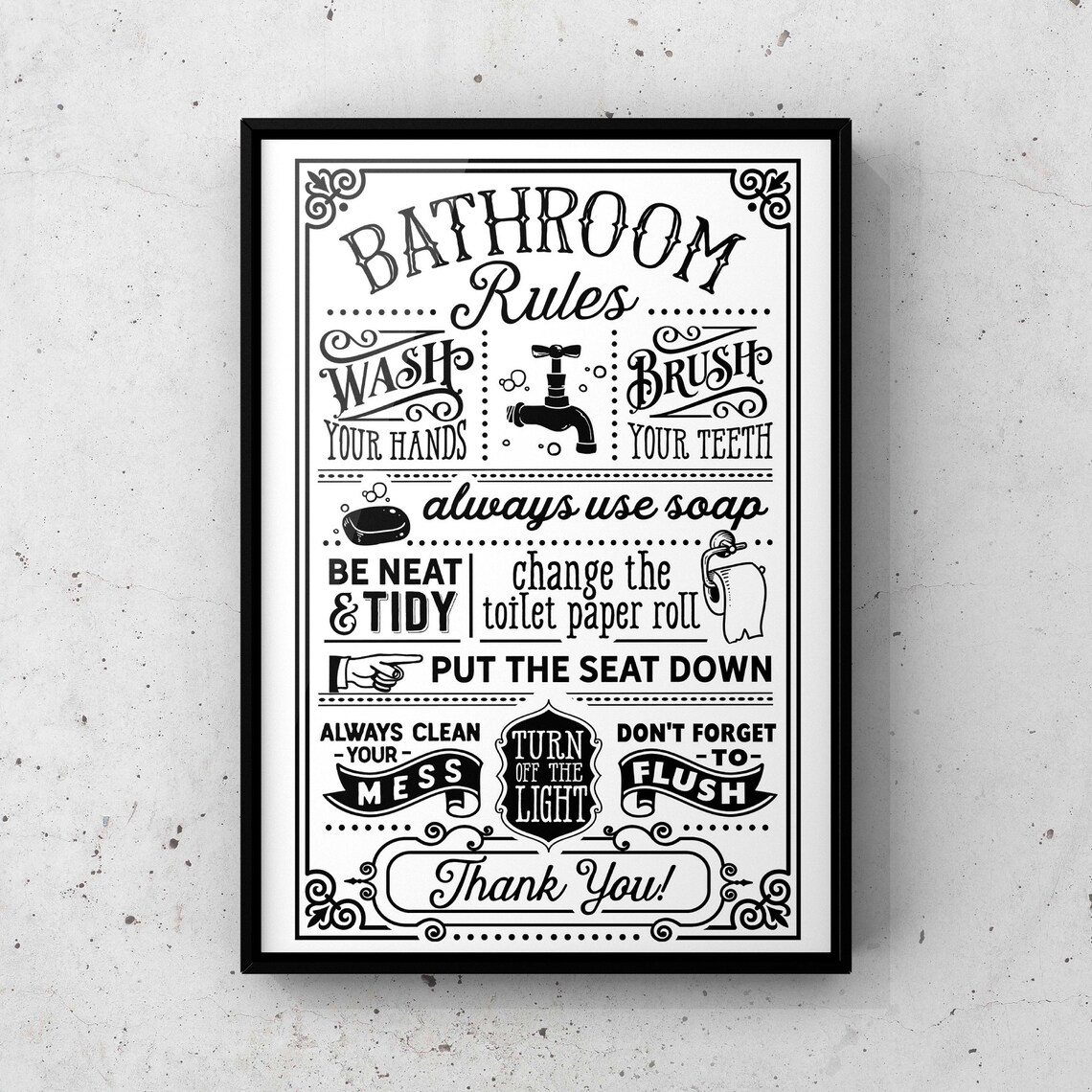 Bathroom Rules Bathroom Decor Funny Poster Print - Image 2