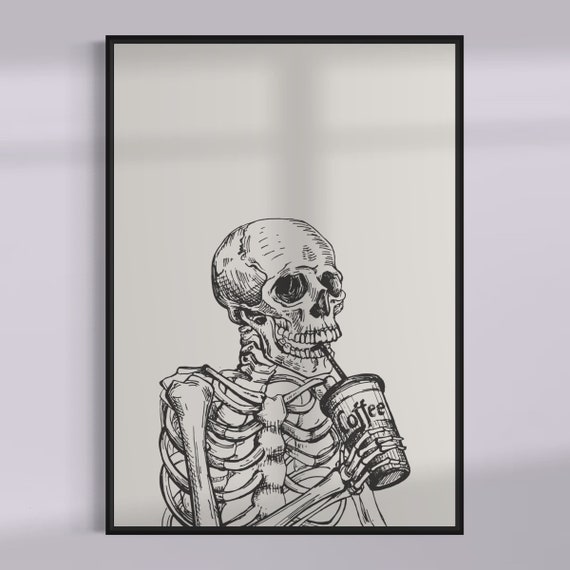 Skull Coffee Gothic Skeleton Art Print