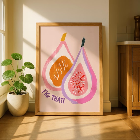 Fig That Funny Colorful Fig Fruit Kitchen Typography Wall Art