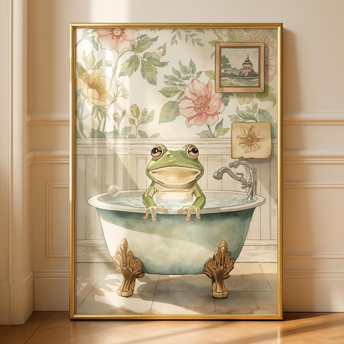 Cheeky Frog Bathroom Art Print, Cottagecore Humor