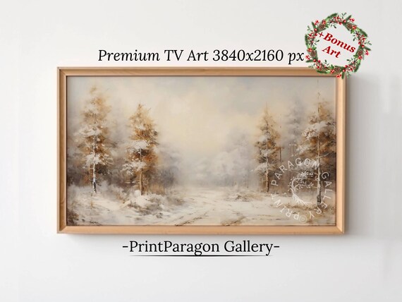 Serene Snowy Winter Forest Painting Cream Tones Quiet Pine Trail Poster