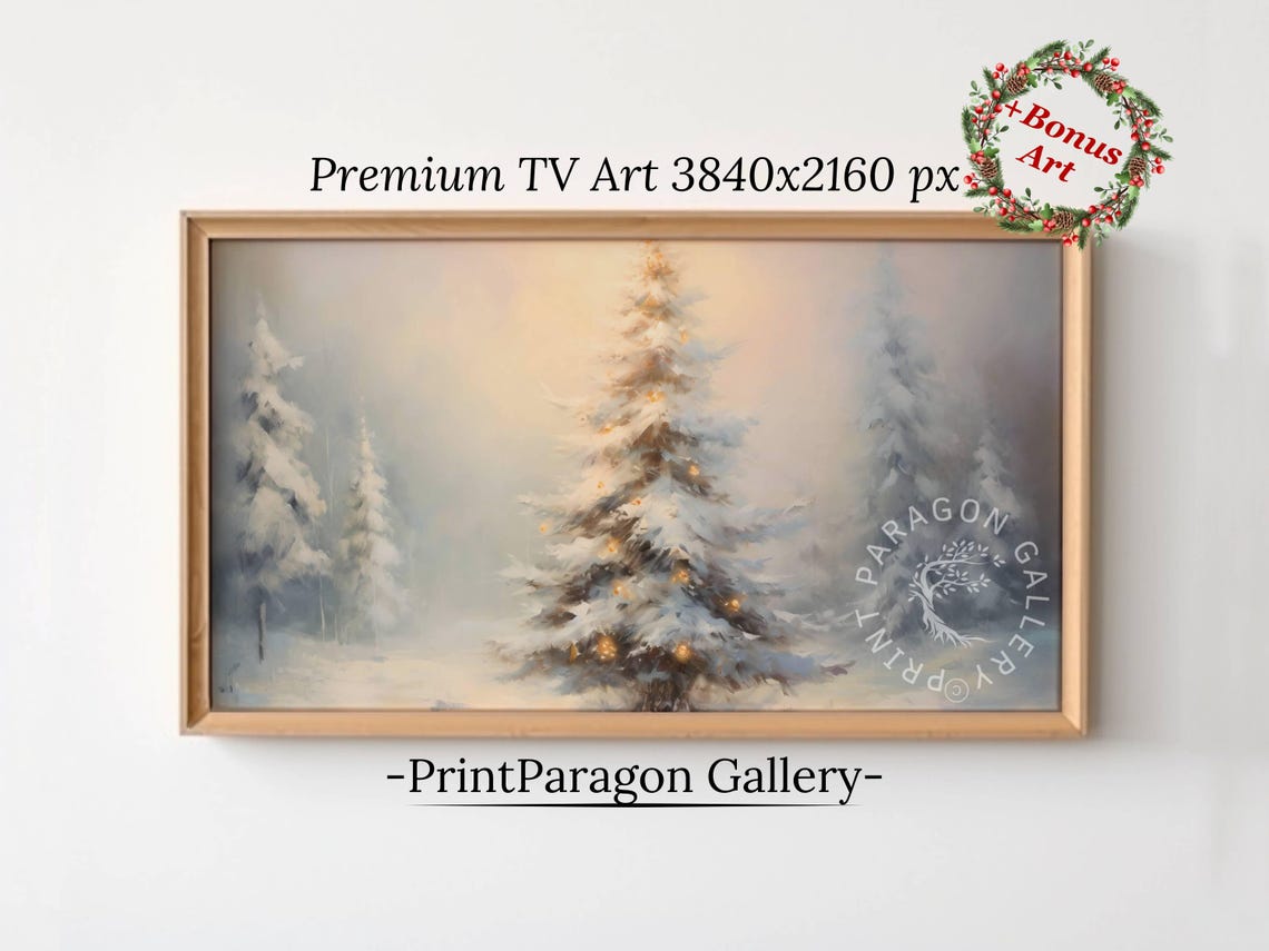 Snowy Pine Tree Misty Winter Forest Vintage Christmas Poster