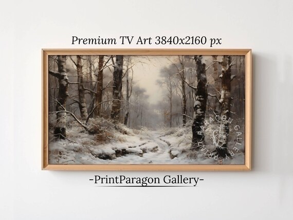 Snowy Forest Trail Winding Through a Winter Woodland Wall Art