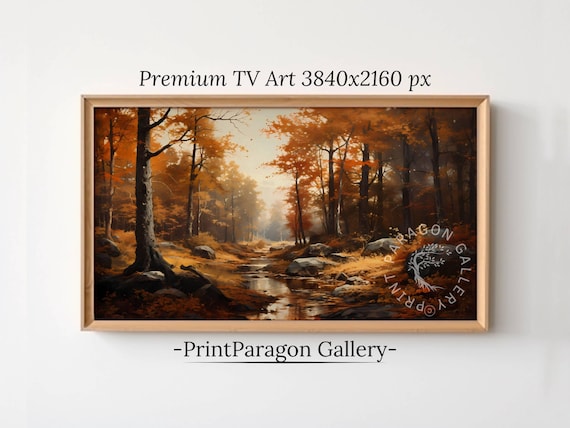 Autumn Forest Stream With Fiery Orange Foliage Vintage Woodland Poster