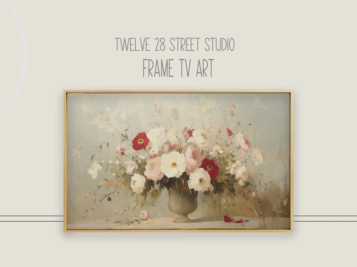 Wildflower Bouquet Vase Red Poppy Roses Romantic Painting Poster