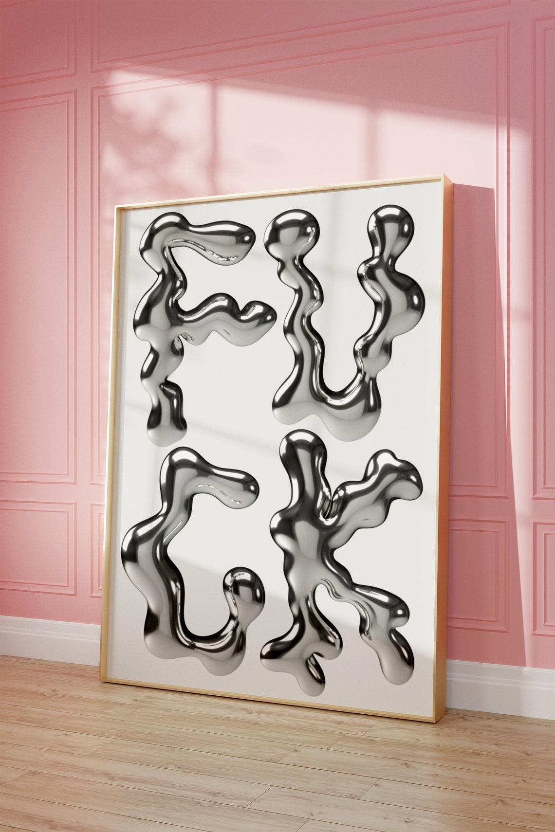 Silver Chrome Melting Balloon Letters Bold Y2K Typography Poster - Image 3