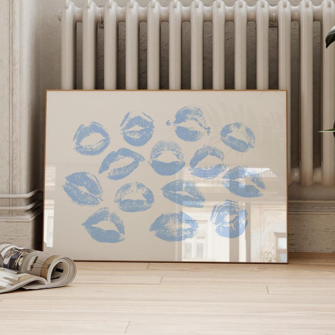 Light Blue Lipstick Kiss Marks Trendy Dorm Room Wall Decor Art Poster