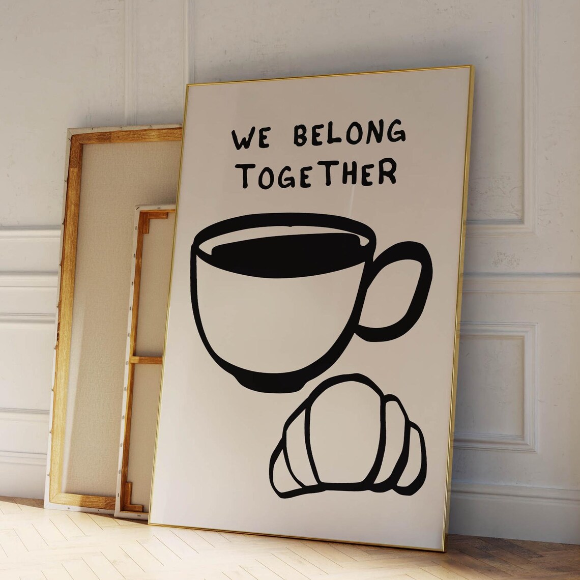 We Belong Together Coffee Croissant Bold Black Kitchen Art Poster