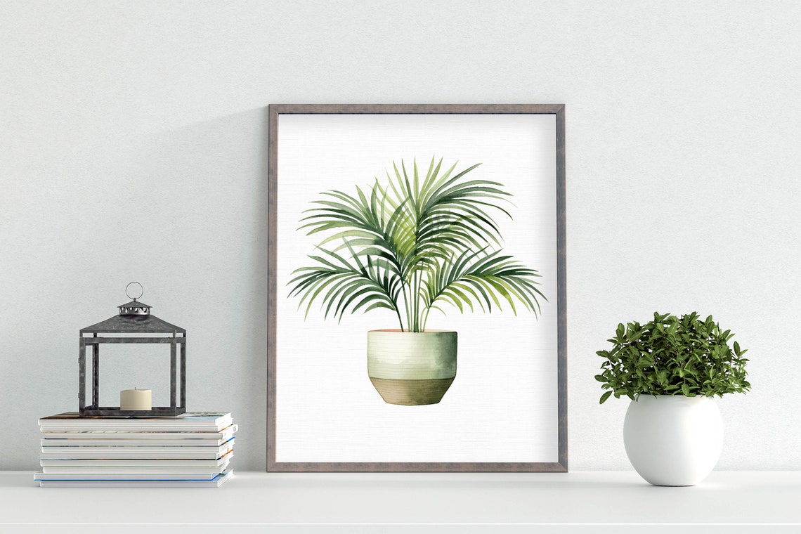 Potted Palm Plant Watercolor Botanical Houseplant Home Wall Art - Image 2