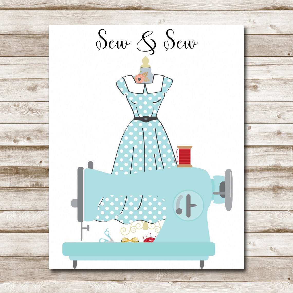 Vintage Sewing Machine Polka Dot Dress Form Craft Room Art Poster - Image 3