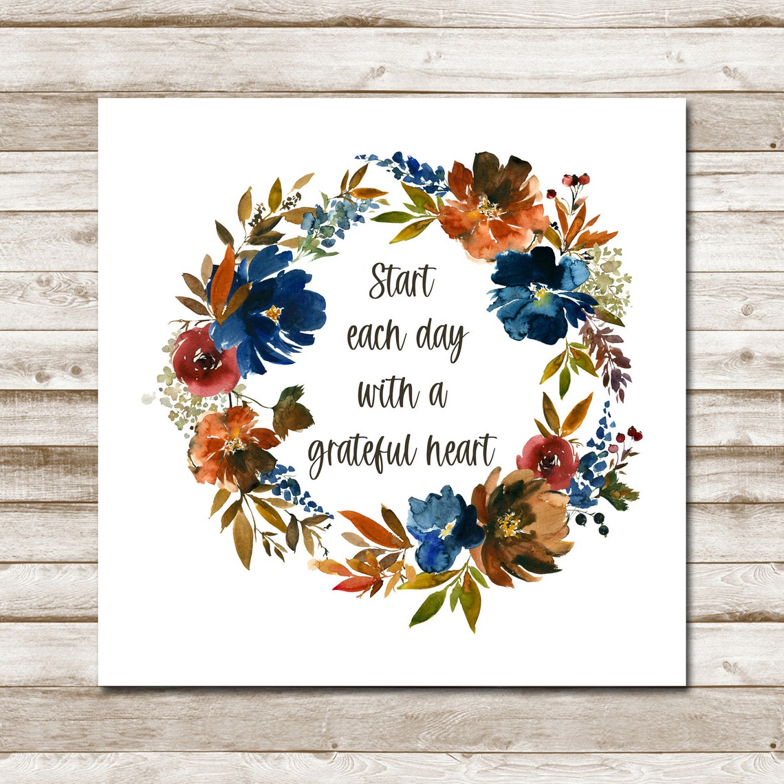 Start Each Day with a Grateful Heart Floral Wreath Art Print - Image 4