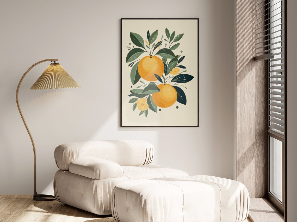 Orange Fruit Botanical Illustration Green Leaves Citrus Poster - Image 2
