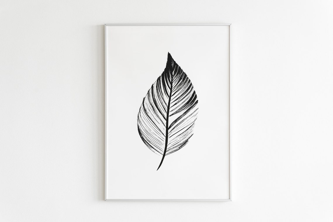 Black And White Leaf Ink Line Botanical Minimalist Framed Wall Art