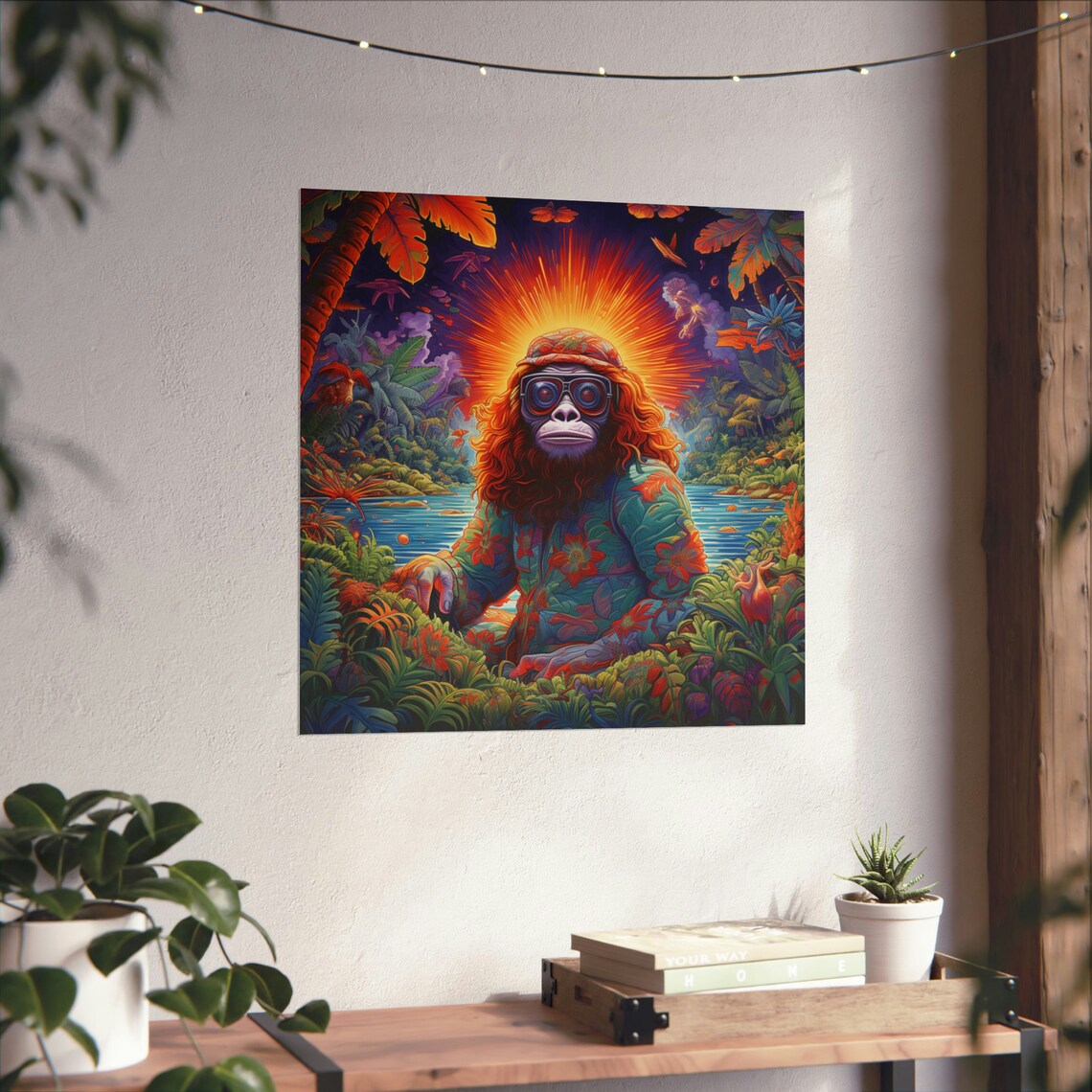 Elevated Monkey With Glasses, Tropical Paradise Art Print - Image 3