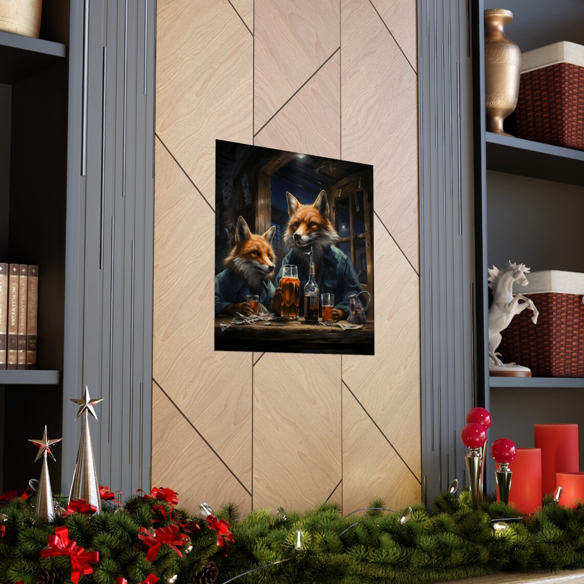 Father And Son Fox Drinking, Animal Humor Poster - Image 3