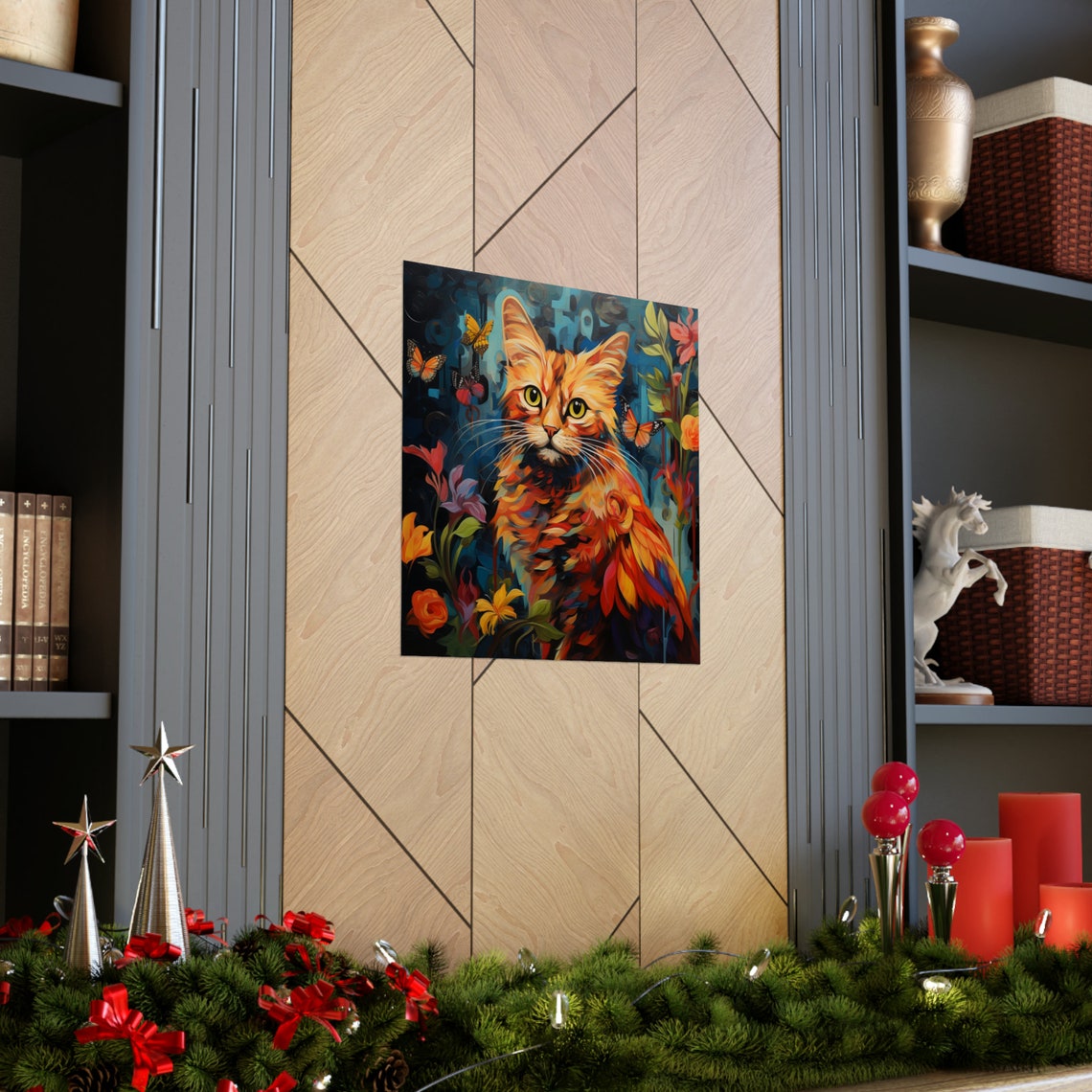 Post-Impressionism Cat and Butterflies Art Print - Image 3