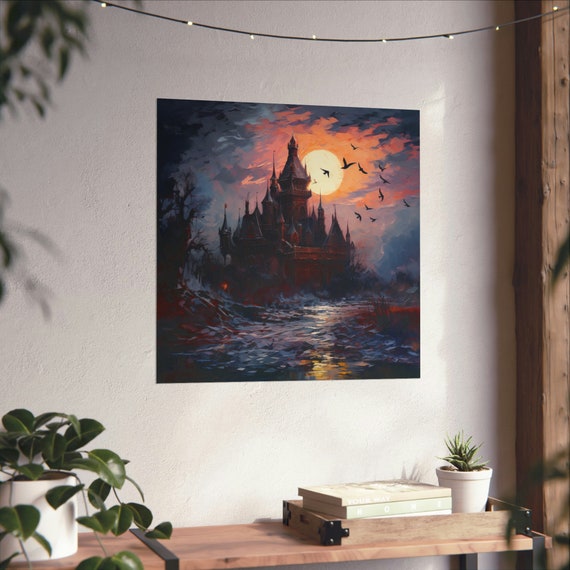 Golden Hour Castle, Post-Impressionist Art Print