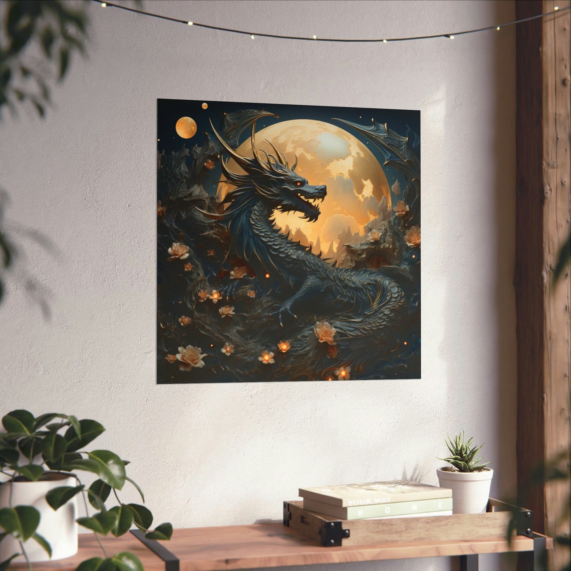 Moonlit Dragon Poster, Fantasy Wall Art Print