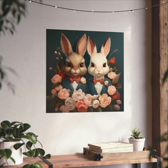 Rabbits In Suits, Surreal Animal Poster