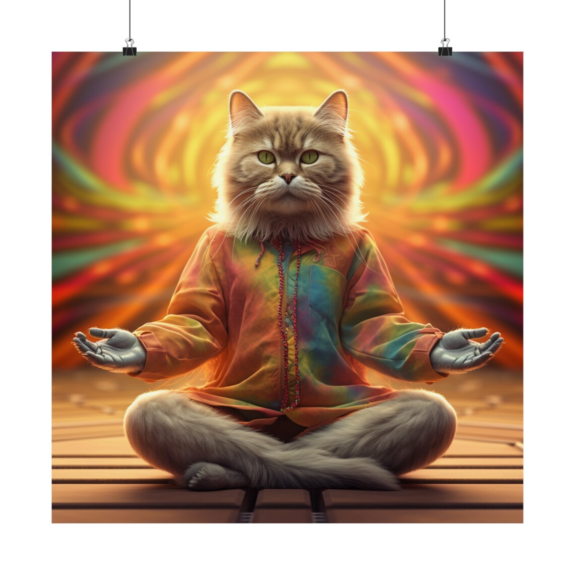 Sensei Kitty Yoga Zen Cat Wall Art, Psychedelic - Image 3