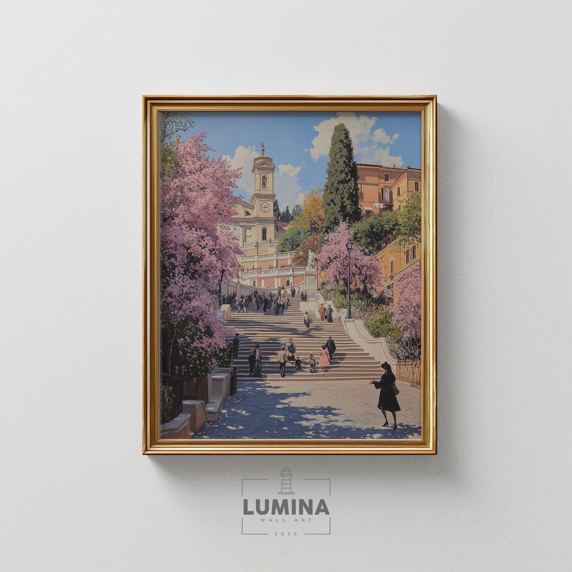 Rome Spanish Steps Spring Blossoms Vintage European Street Poster