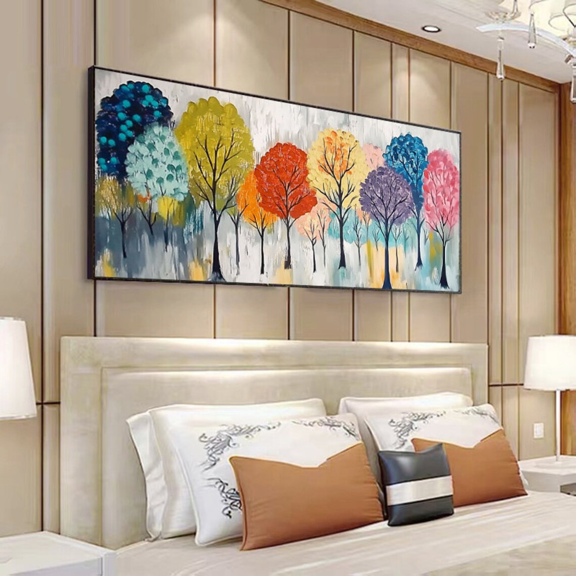 Cheerful Row of Rainbow Color Trees in Whimsical Forest Poster - Image 3