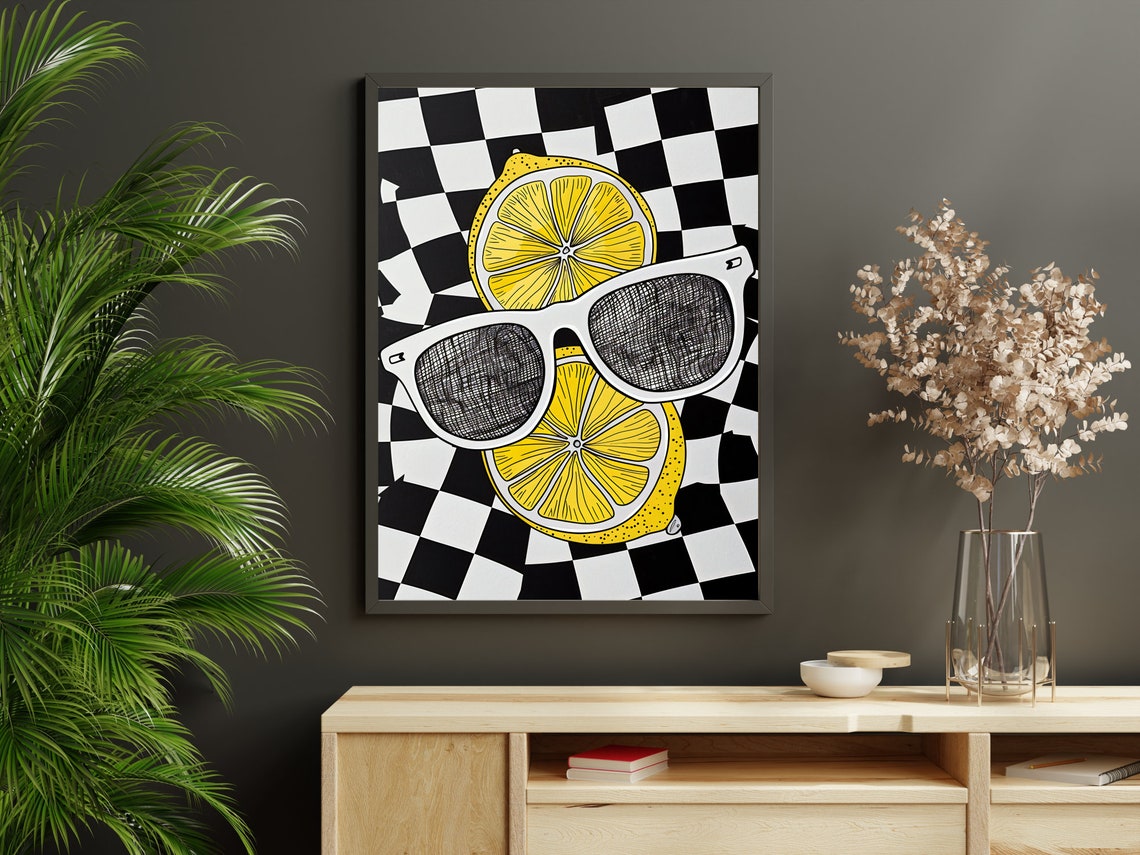 Checkered Lemon Wall Art Trendy Abstract Print Aesthetic Printable Art Instant - Image 3
