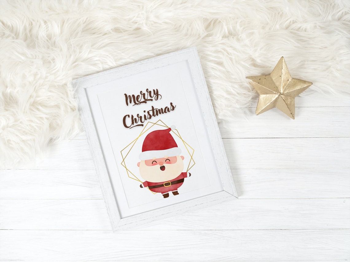 Merry Christmas Cute Smiling Santa Claus Holiday Decor Poster