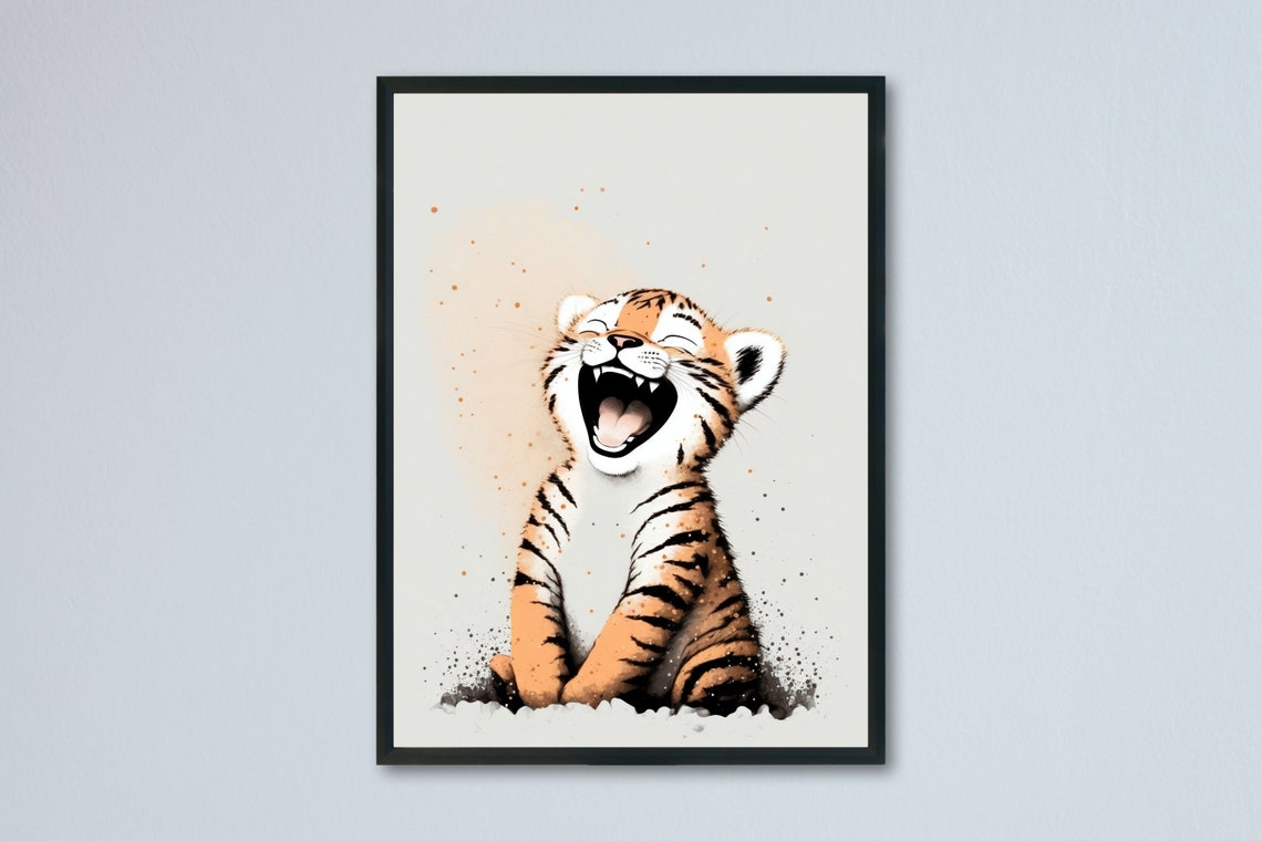 Positive Laughing Tiger Wall Art Print Funny Printable Gift Wall Decor Happy Tiger Print Printable Wall Art Instant