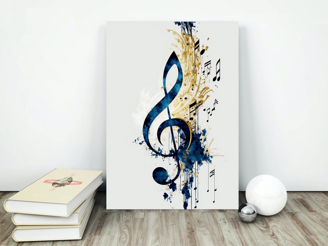 Navy Blue and Gold Treble Clef Watercolor Musical Decor Poster - Image 4