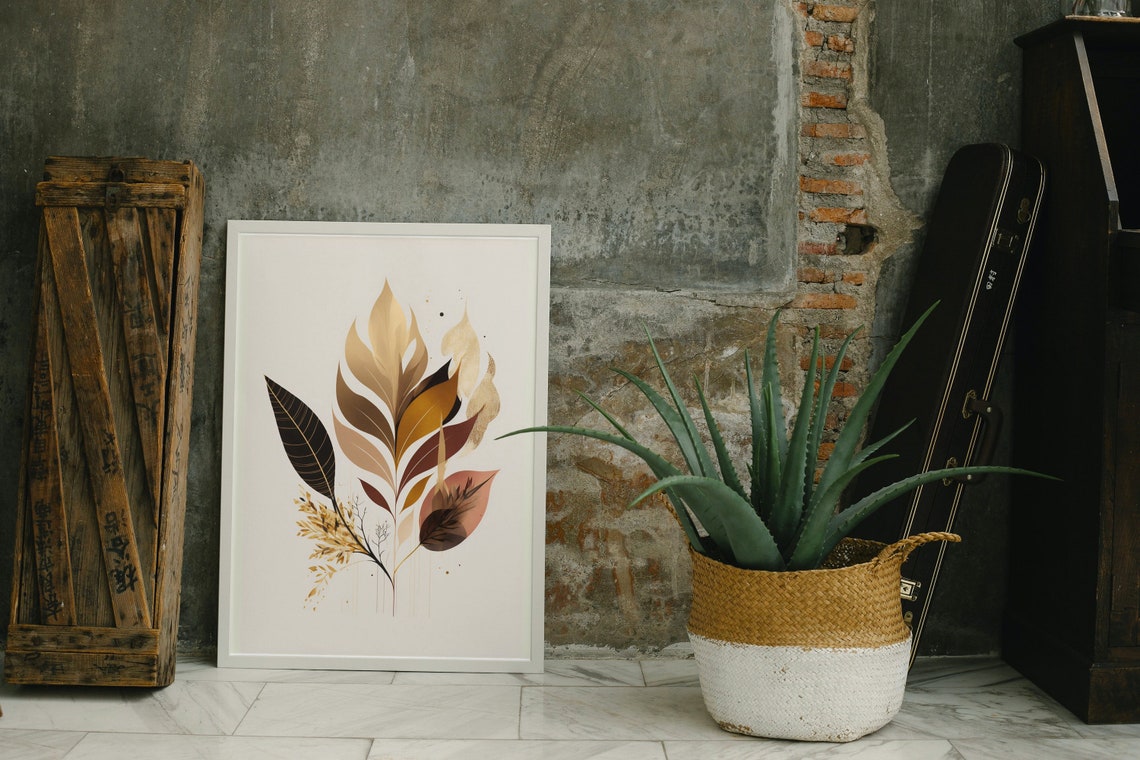Earthy Boho Leaf Arrangement With Warm Tones Botanical Art Poster - Image 2