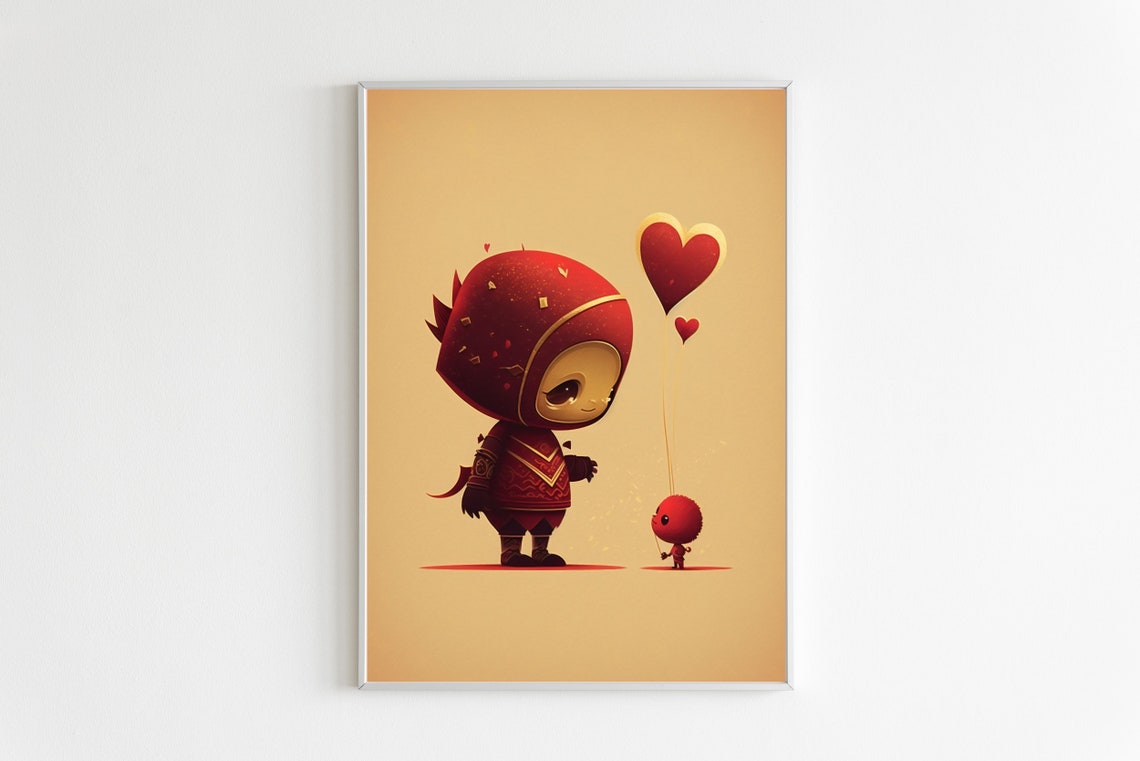 Red Knight Heart Balloon Tiny Companion Valentine Sweet Poster