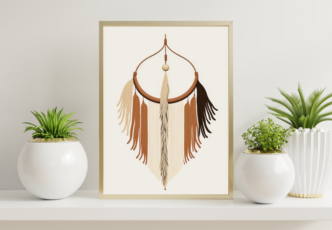 Boho Terracotta Feather Wall Hanging Dreamcatcher Style Poster - Image 3