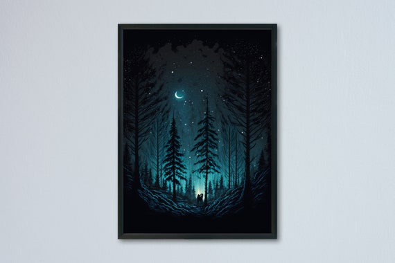 Starynight Wall Art Print Neutral Wall Art Decor Landscape Foggy Forest Wall Art Print Modern Printable Art Instant