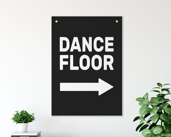 Dance Floor Arrow Sign Bold Black Wedding Party Typography Poster